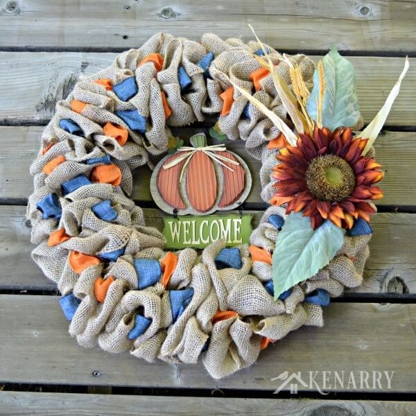Fall Welcome Burlap Wreath from Kenarry
