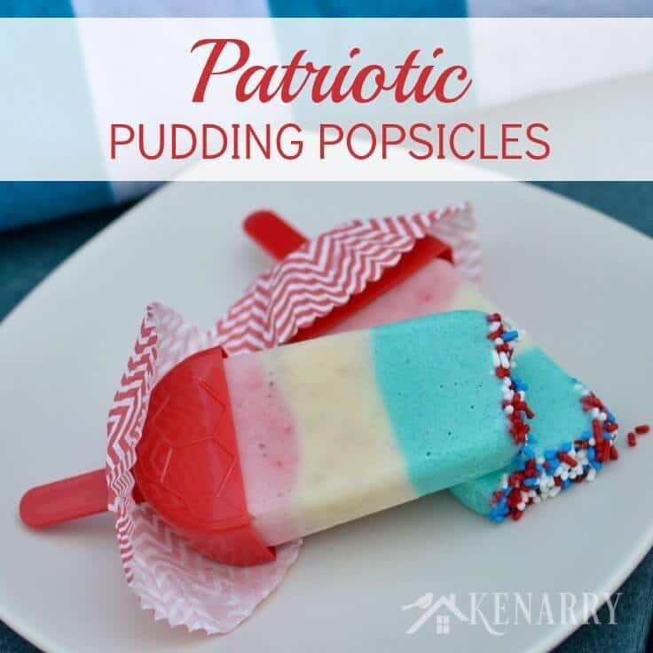 The kids will love these Patriotic Pudding Popsicles made with bananas, Greek yogurt and strawberries! They'd be perfect for 4th of July, Memorial Day, Labor Day or a mid-summer poolside treat.