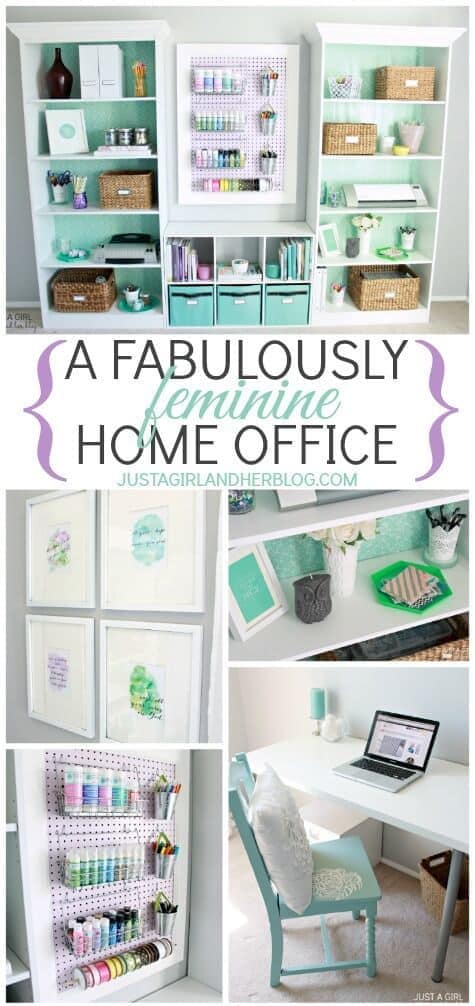 Fabulously Feminine Home Office Makeover - Just a Girl and Her Blog featured in the Summer Spotlight