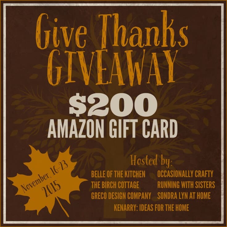 Give Thanks Giveaway for a $200 Amazon e-Gift Card, November 16-23, 2015