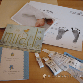 hospital bracelets and other items to put in a baby book