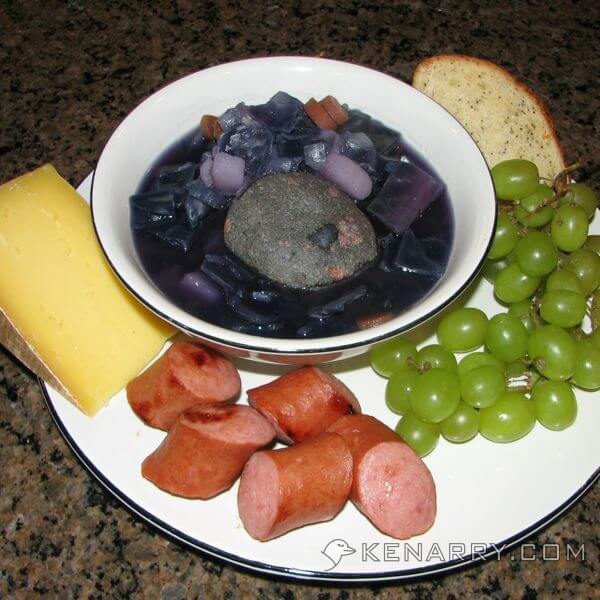 Magic Stone Soup is surprisingly tasty, purple and fun to make, a great dinner for Halloween, a homeschool lesson on purple or for anyone who likes cabbage. - Kenarry.com