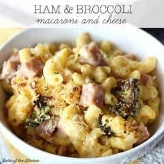 This is classic comfort food: a cheesy, creamy, homemade macaroni and cheese, that's been taken to the next level with a little ham and roasted broccoli.