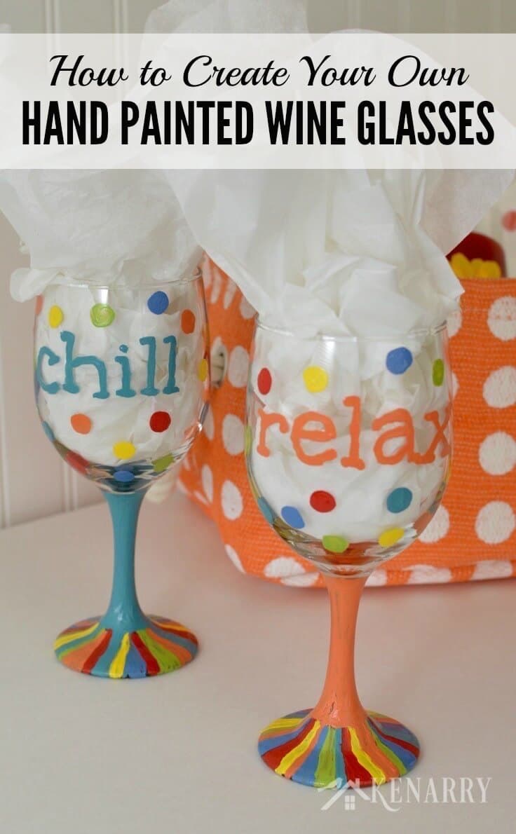 bright rainbow-colored wine glasses painted with the words 
