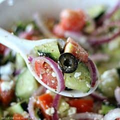 This Cucumber Greek Salad is light and refreshing, and full of healthy ingredients. With minimal prep, it makes any easy side dish for any meal!