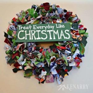 Upcycle old pajama pants or use scraps of colorful fabric to create a fun, festive and easy Christmas wreath plus more handmade gift ideas for the holidays.