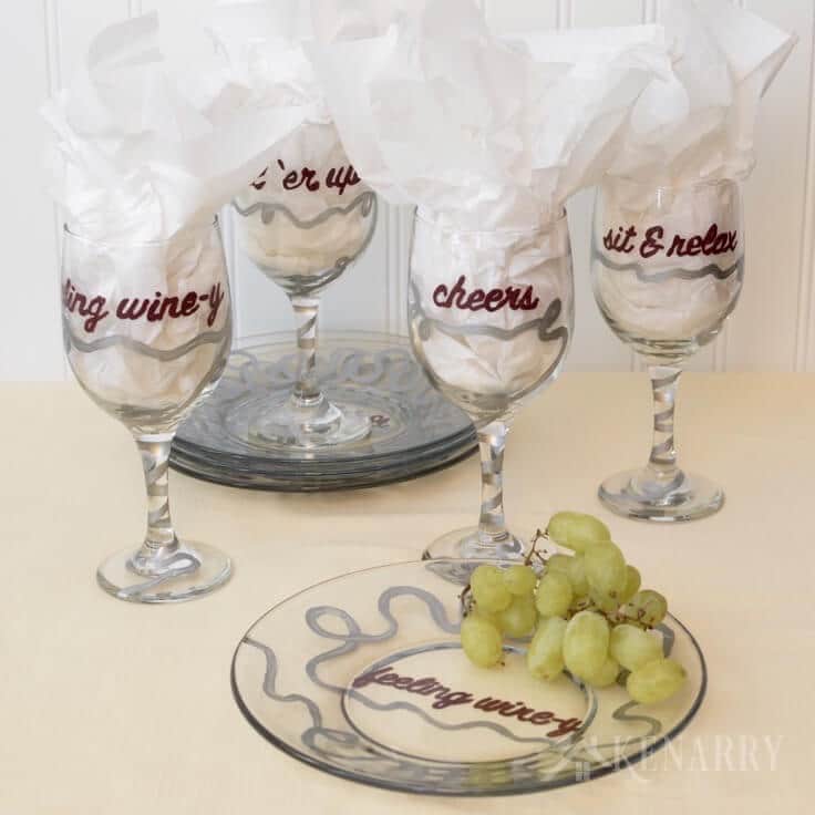 Hand Painted Wine Glasses and Appetizer Plates