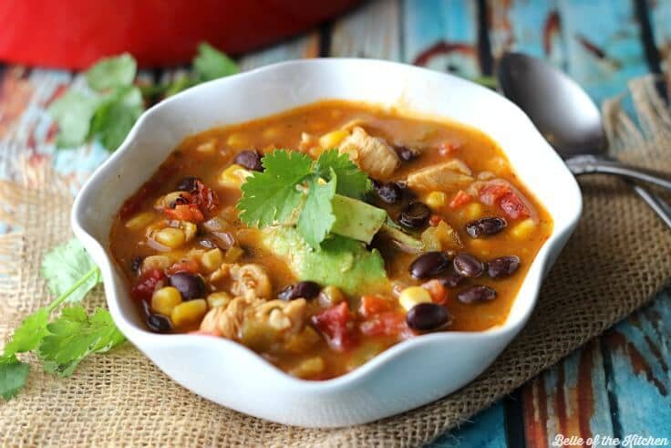 This chicken taco soup is lighter on calories but still full of flavor! Packed with chicken, veggies, and beans, it's a great recipe to keep you on track.
