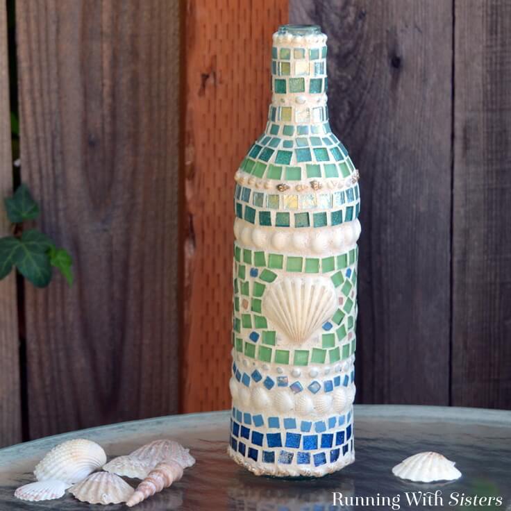 Mosaic Wine Bottle: How To Mosaic With Tiles & Shells
