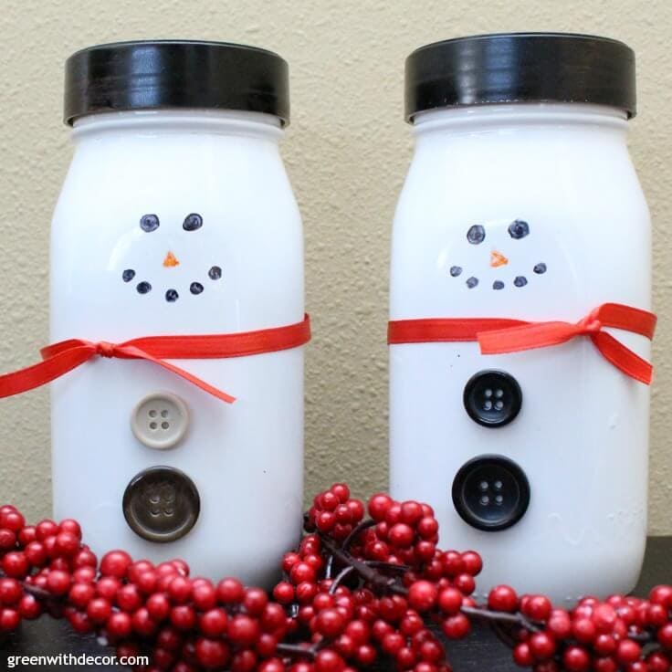 Make Snowmen from Glass Jars