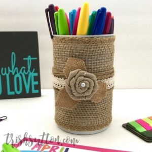 Simple Upcycled Can Burlap and Lace Vase by Trish Sutton