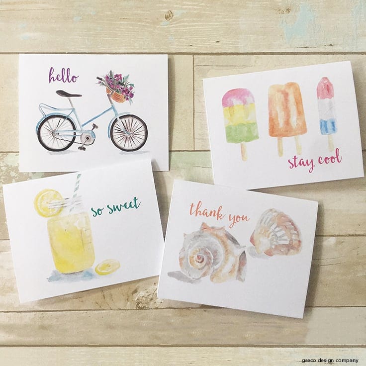 Free Summer Watercolor Note Cards