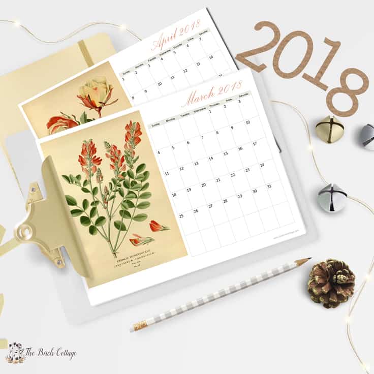 2018 Printable Monthly Calendar With Vintage Art
