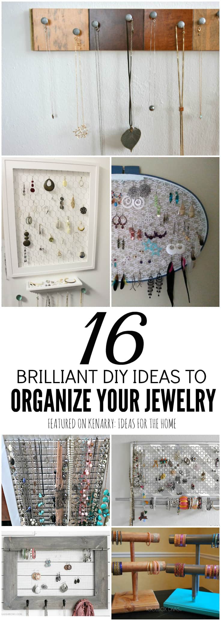 Need a stylish and functional necklace organizer to store all your pretty jewelry? You can easily make your own with the 16 ideas we're sharing today for DIY Jewelry Organizers.