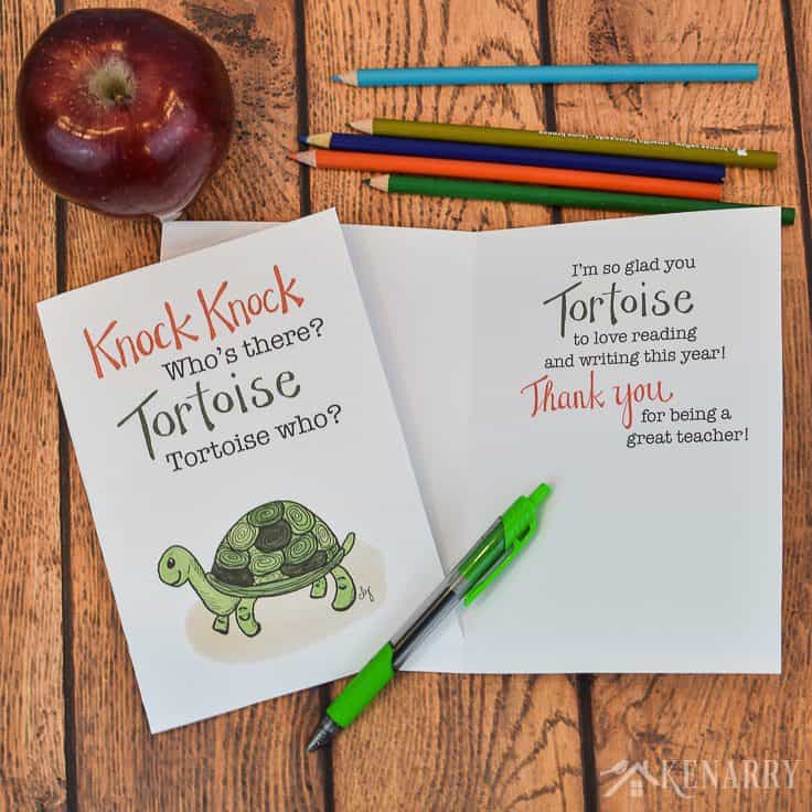 Card with a tortoise on the front and text that reads 