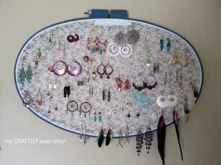 Lace Hoop Earring Display – My Craftily Ever After - 16 Brilliant Ideas for DIY Jewelry Organizers on Kenarry.com
