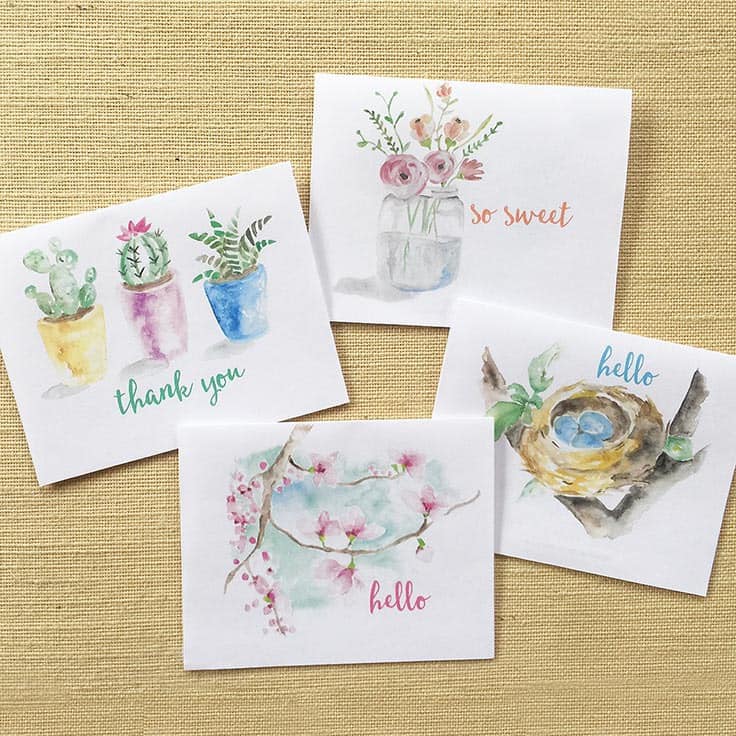 Free Watercolor Note Cards For Spring