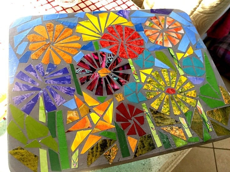 A ceramic mosaic with paper instead of glass
