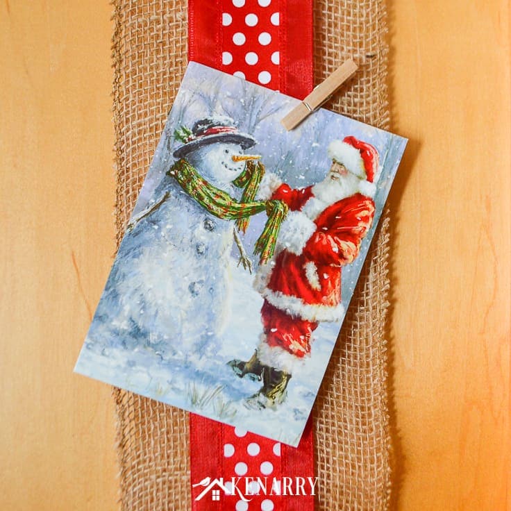 Displaying Christmas Cards With Ribbon On Kitchen Cabinets