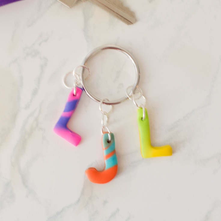 personalized keychain made out of polymer clay.