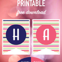Preview of birthday banner printable letter H in navy and letter A in pink.