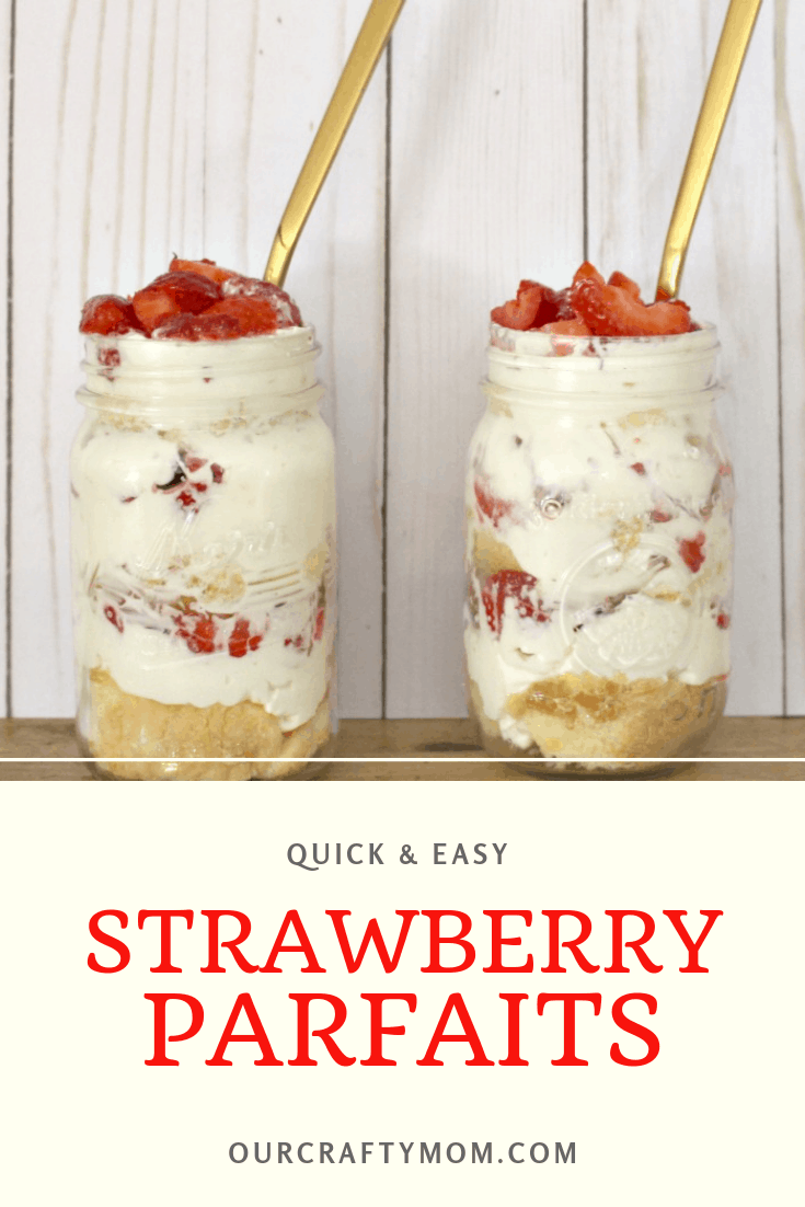 Strawberry parfaits with gold spoons in mason jars