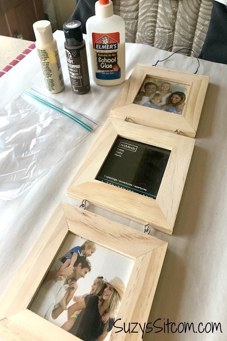 Tools you need to paint a crackle finish - paint, school glue, picture frames