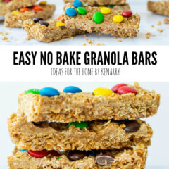 Easy No Bake Granola Bars made with peanut butter, honey and M&Ms for a homemade after school treat for kids.