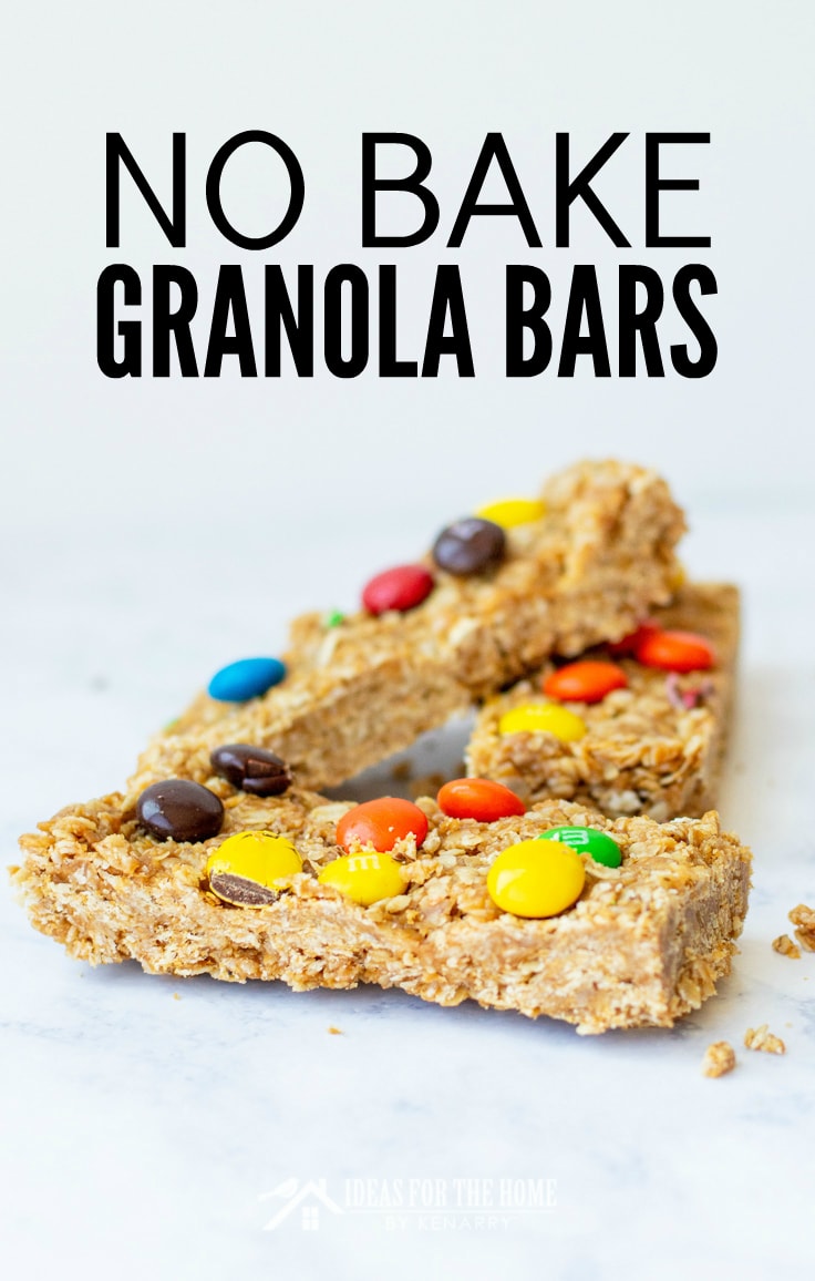 No-Bake Granola Bars, three granola bars made with oats, honey and peanut butter