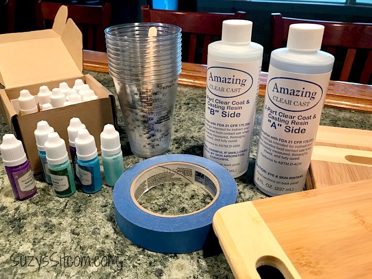 All the supplies you need to make resin-coated cutting boards
