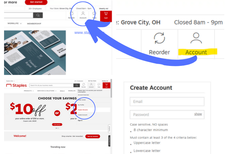 A screenshot showing you how to create an account on Staples.com