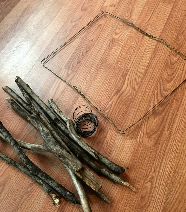 Wire and sticks for a rustic wreath