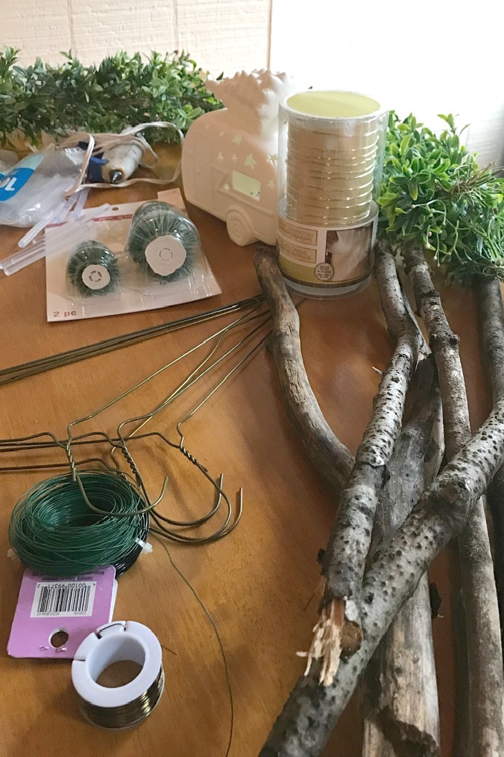Supplies for a rustic wreath