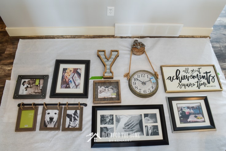 An example collage of picture frames for a collage on a family photo gallery wall