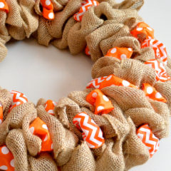Burlap Wreath with polka dot and chevron accent ribbons