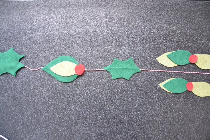 the Christmas garland with some of the leaves glued on