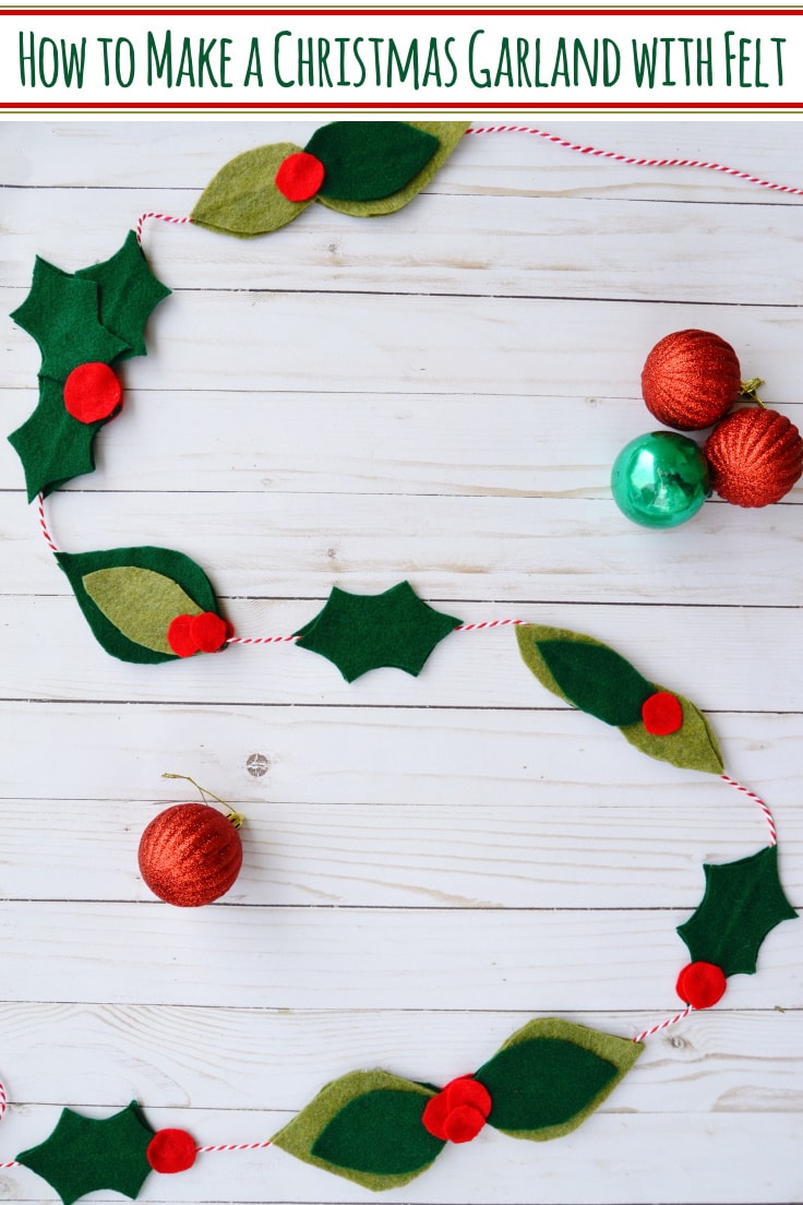 A felt leaf and berry garland with Christmas ornaments - How to make Christmas garland with felt 