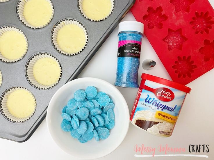 Ingredients needed for Snowflake Cupcakes - A Winter Treat.