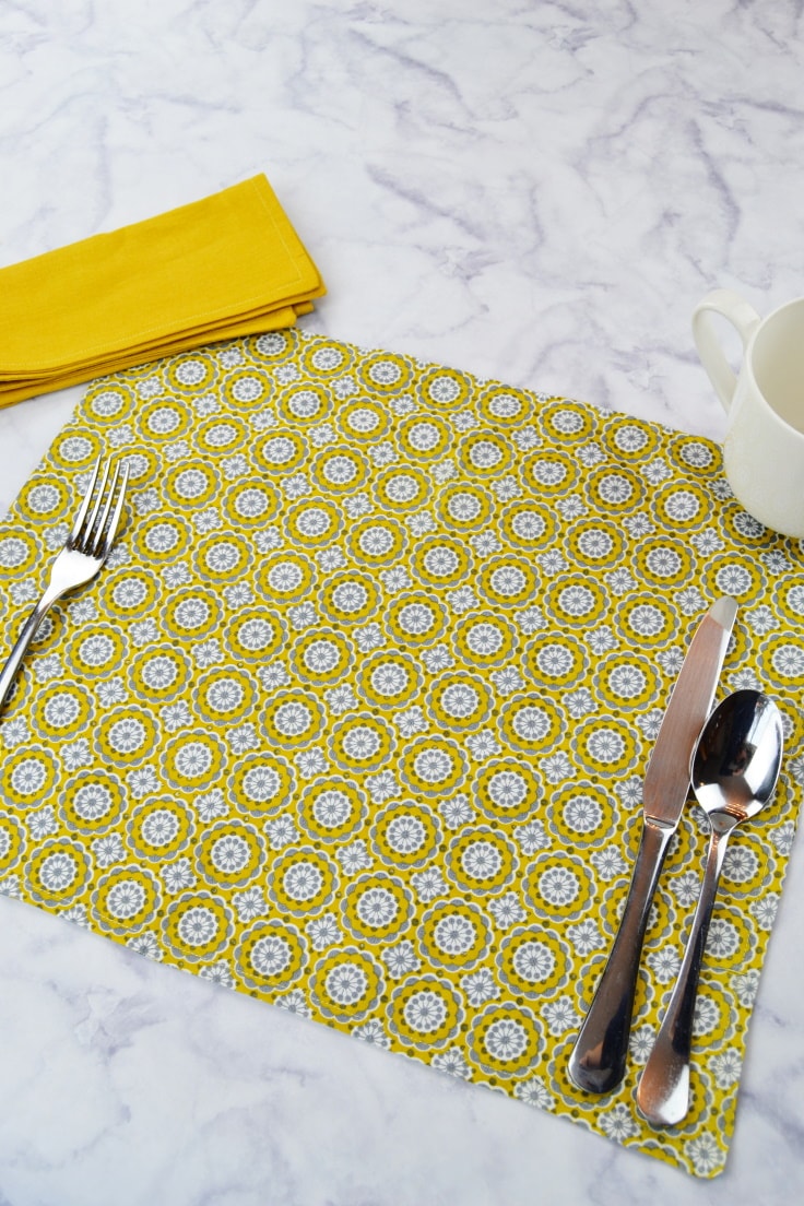 placemat on counter made from this tutorial for how to sew a placemat