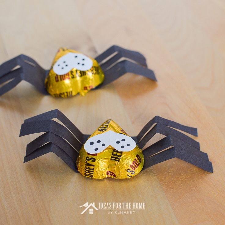 Candy spiders made from heart shaped Valentine's Day chocolates