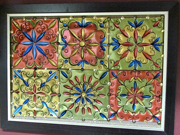 Faux tin tiles made out of disposable cookie sheets