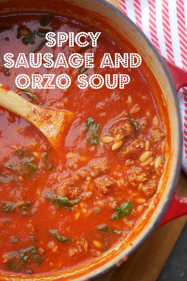 Spicy sausage and orzo soup
