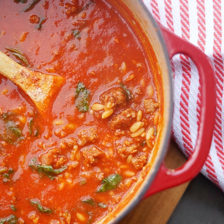 Spicy Sausage and Orzo Soup