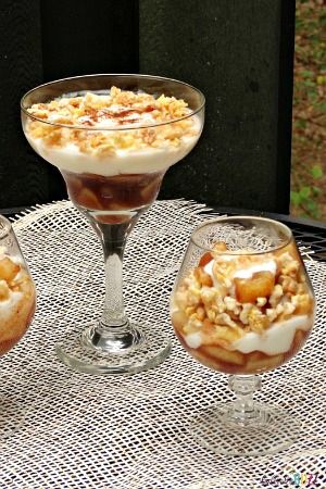 Tart apples, crunchy rice crsips and buttery caramel come together to make a delicious gluten-free treat in this Cinnamon Apple and Caramel Popped Parfait Recipe.