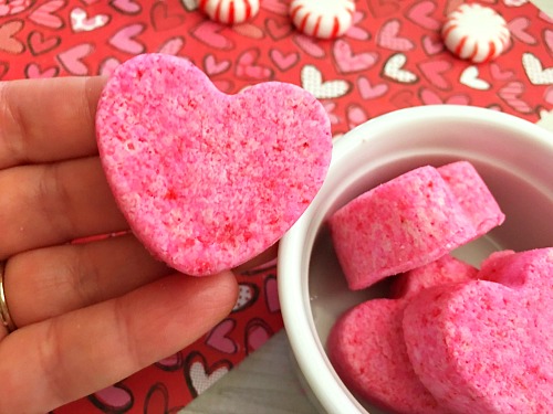 Pink heart-shaped bath bombs