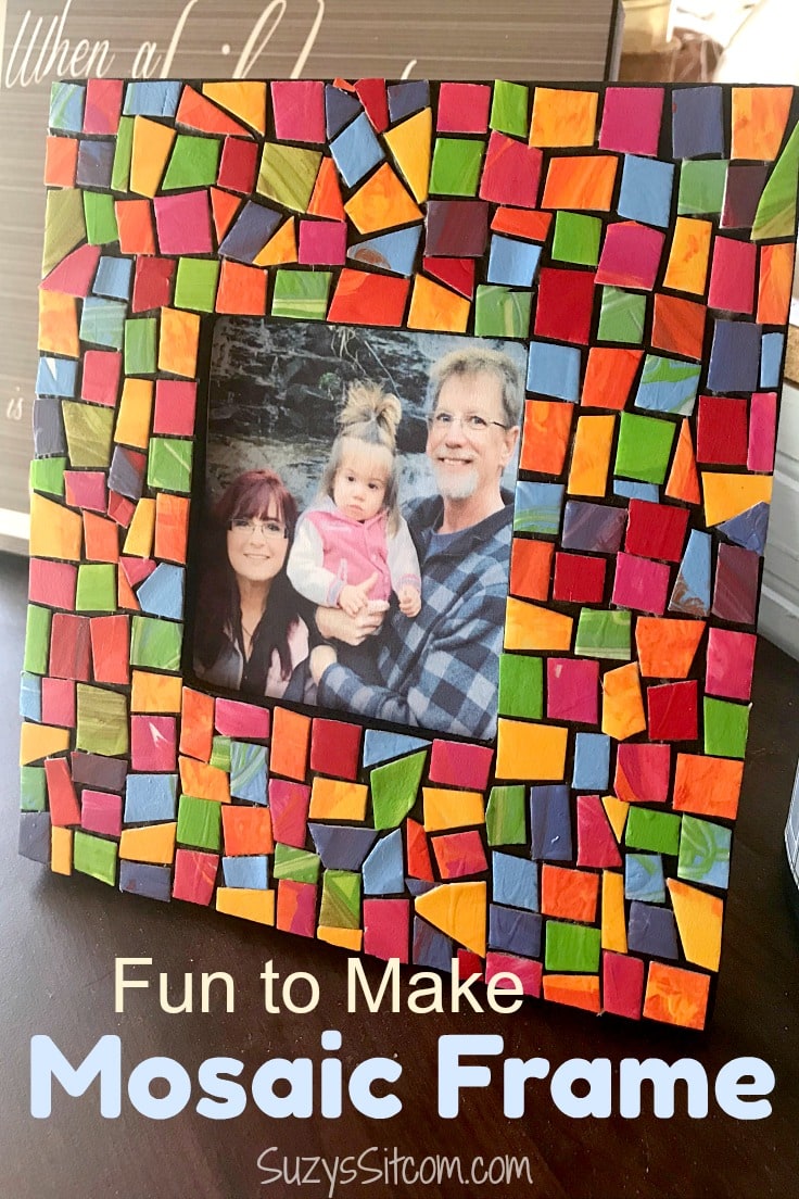 Create a special gift with this fun to make mosaic frame using supplies that you will probably have on hand!  This fun frame is made with styrofoam plates and is a beautiful gift that mom will love!