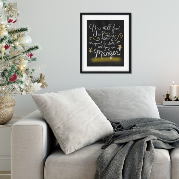 Baby Jesus in a Manger - Christmas - Chalkboard Print - Digital Art