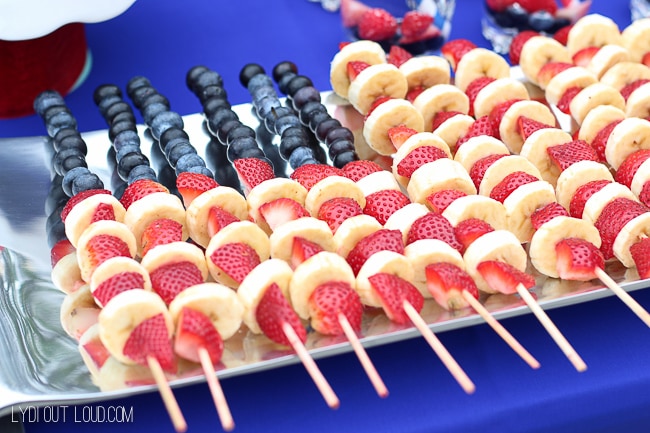 Fruit kabobs that looks like the American Flag 