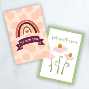 Preview of two get well soon card designs.