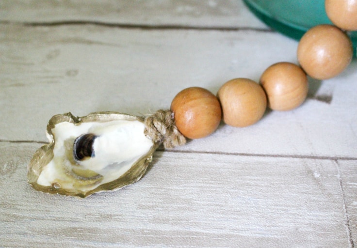 wood beads with oyster shell